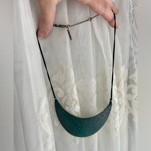 Y2K Keneth Cole Green Crescent Patina Metal Statement Necklace Adjustable